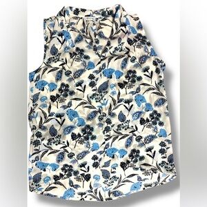 Women’s Sleeveless Floral Shirt Blue Flowered Blouse‎ Size Medium